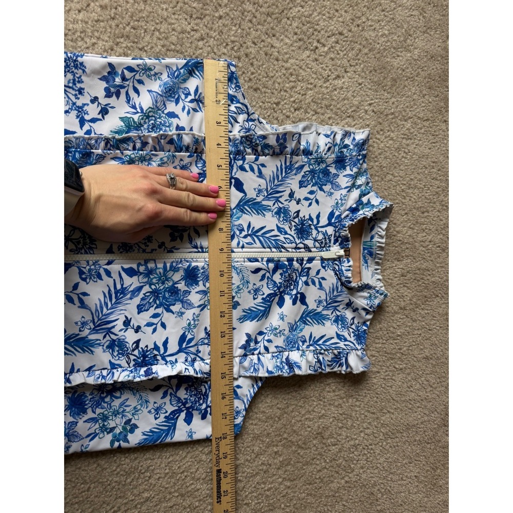 Mott50 Swimsuit Floral Ruffle One Piece Blueberry Fields Blue White XL - Picture 6 of 8